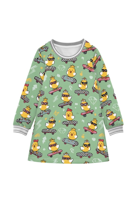 long-sleeved dress Chicken Skateboard A-line dress with ribbed cuffs Soft and comfortable