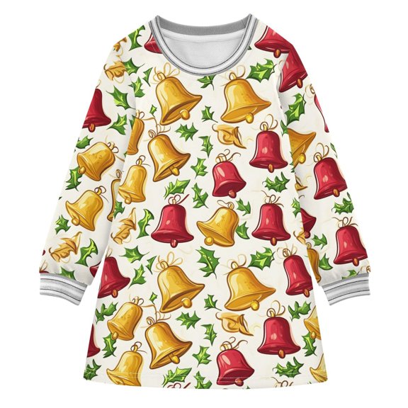 long-sleeved dress Christmas Bells A-line dress with ribbed cuffs Soft and comfortable