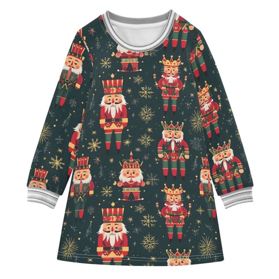 long-sleeved dress Christmas Nutcracker A-line dress with ribbed cuffs Soft and comfortable