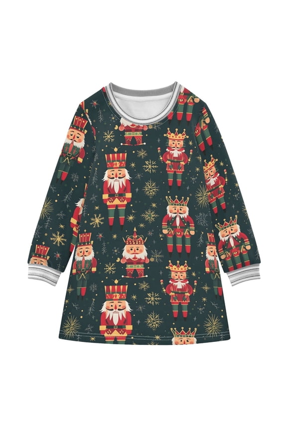 long-sleeved dress Christmas Nutcracker A-line dress with ribbed cuffs Soft and comfortable