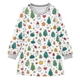 thumbnail image 1 of long-sleeved dress Christmas Snow Scene and Snowman A-line dress with ribbed cuffs Soft and comfortable, 1 of 6