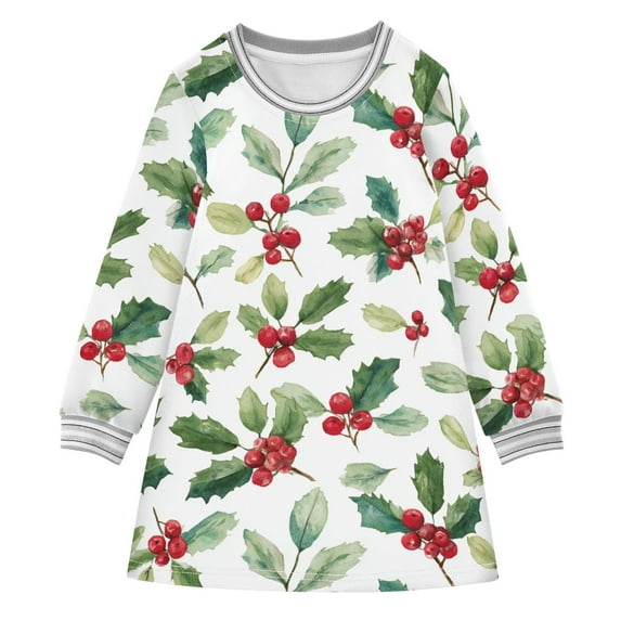 long-sleeved dress Christmas Style A-line dress with ribbed cuffs Soft and comfortable