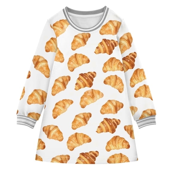 long-sleeved dress Croissant Bread A-line dress with ribbed cuffs Soft and comfortable