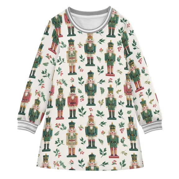long-sleeved dress Cute Nutcracker A-line dress with ribbed cuffs Soft and comfortable