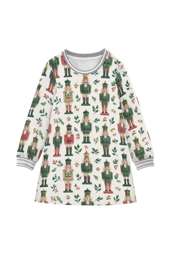 long-sleeved dress Cute Nutcracker A-line dress with ribbed cuffs Soft and comfortable