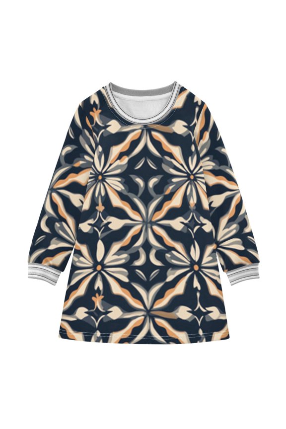 long-sleeved dress Decorating Flowers and Leaves A-line dress with ribbed cuffs Soft and comfortable