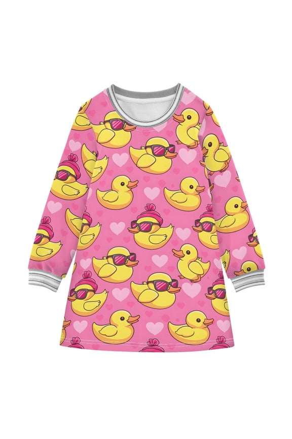 long-sleeved dress Duck Mode Vector Diagram A-line dress with ribbed cuffs Soft and comfortable