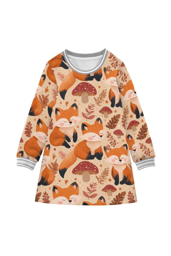 long-sleeved dress Forest Fox A-line dress with ribbed cuffs Soft and comfortable