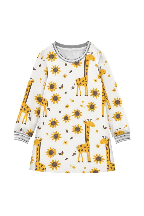 long-sleeved dress Giraffe and Sunflower A-line dress with ribbed cuffs Soft and comfortable