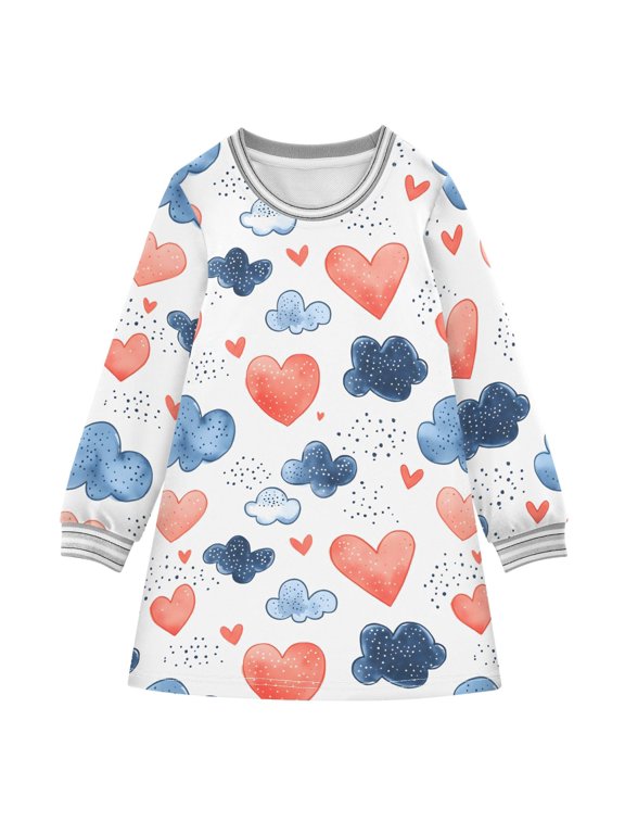 long-sleeved dress Heart Cloud A-line dress with ribbed cuffs Soft and comfortable