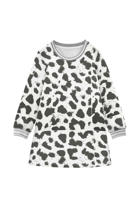 long-sleeved dress Leopard Cheetah Skin Print A-line dress with ribbed cuffs Soft and comfortable