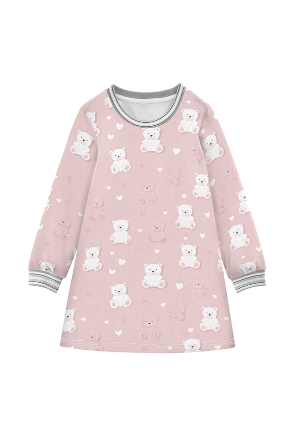 long-sleeved dress Loving White Bear A-line dress with ribbed cuffs Soft and comfortable