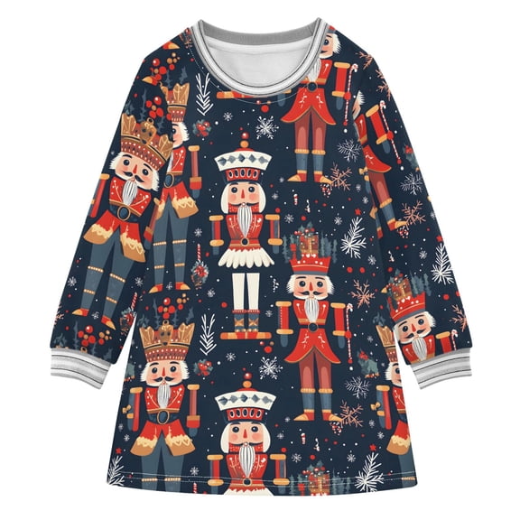 long-sleeved dress Nutcracker Christmas A-line dress with ribbed cuffs Soft and comfortable