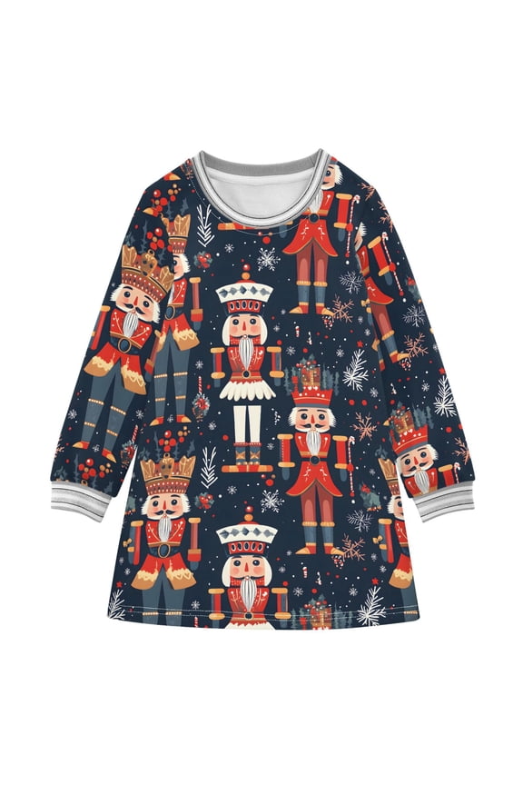 long-sleeved dress Nutcracker Christmas A-line dress with ribbed cuffs Soft and comfortable