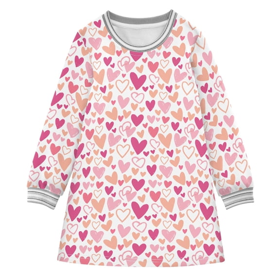 long-sleeved dress Pinks Hearts A-line dress with ribbed cuffs Soft and comfortable