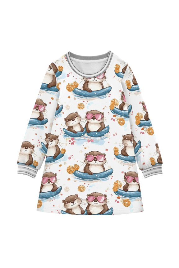 long-sleeved dress Pool Float Otter A-line dress with ribbed cuffs Soft and comfortable