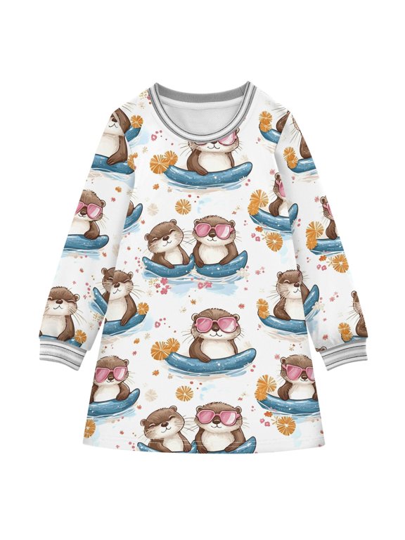 long-sleeved dress Pool Float Otter A-line dress with ribbed cuffs Soft and comfortable