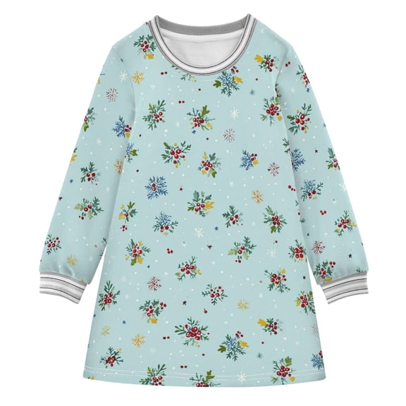 long-sleeved dress Retro Snowflakes A-line dress with ribbed cuffs Soft and comfortable