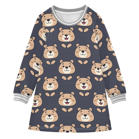 long-sleeved dress Smiling Bear A-line dress with ribbed cuffs Soft and comfortable