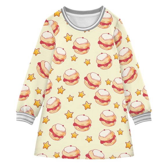 long-sleeved dress Strawberry Jam Cake A-line dress with ribbed cuffs Soft and comfortable