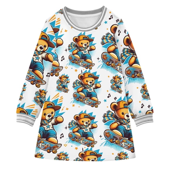 long-sleeved dress Teddy Bear Vector A-line dress with ribbed cuffs Soft and comfortable