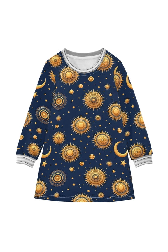 long-sleeved dress Vector Illustration White A-line dress with ribbed cuffs Soft and comfortable