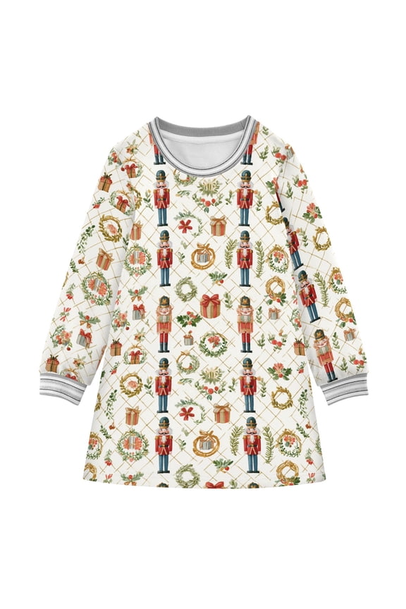 long-sleeved dress Watercolor Nutcracker A-line dress with ribbed cuffs Soft and comfortable