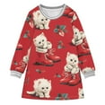 thumbnail image 1 of long-sleeved dress White Cat Shoes Pattern A-line dress with ribbed cuffs Soft and comfortable, 1 of 6
