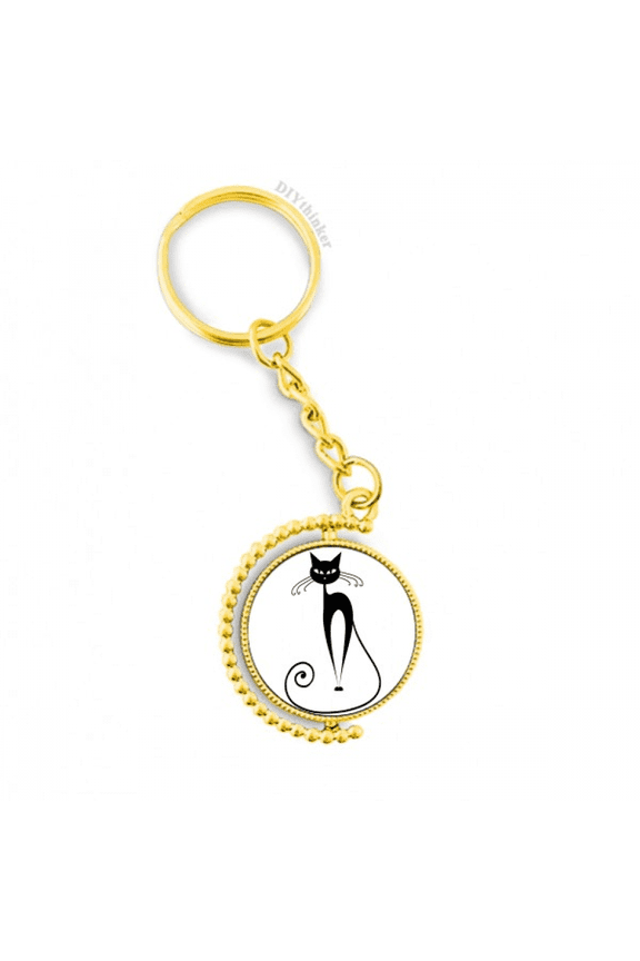 long tail black cat animal outline metal connector key chain  accessory en keyholder