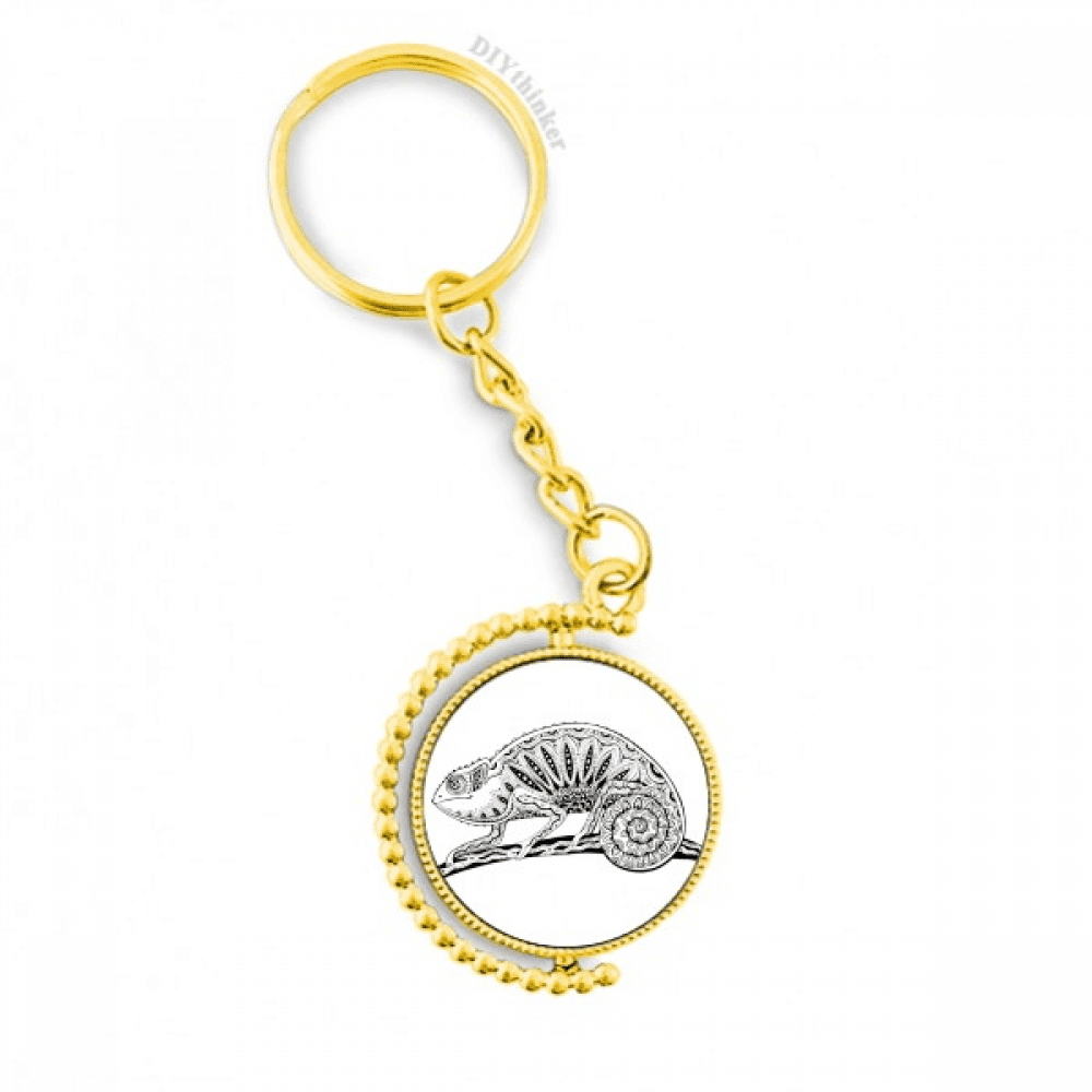 long tail lizard animal portrait sketch metal connector key chain ...