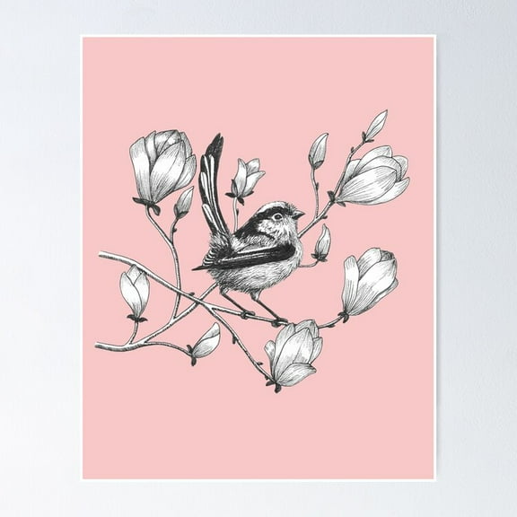 long tailed tit on magnolia tree Poster - 1107