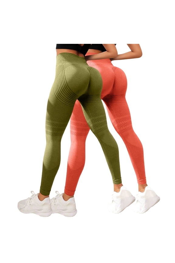 2 Pack 3D Metabolic Booster Leggings, 3D Sculpting Technology, Reduce Cellulite, High Waist Seamless Push Up Orange XXL