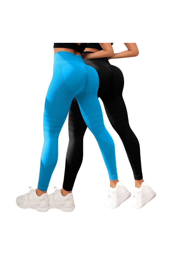 2 Pack 3D Metabolic Booster Leggings, 3D Sculpting Technology, Reduce Cellulite, High Waist Seamless Push Up Royal Blue XL
