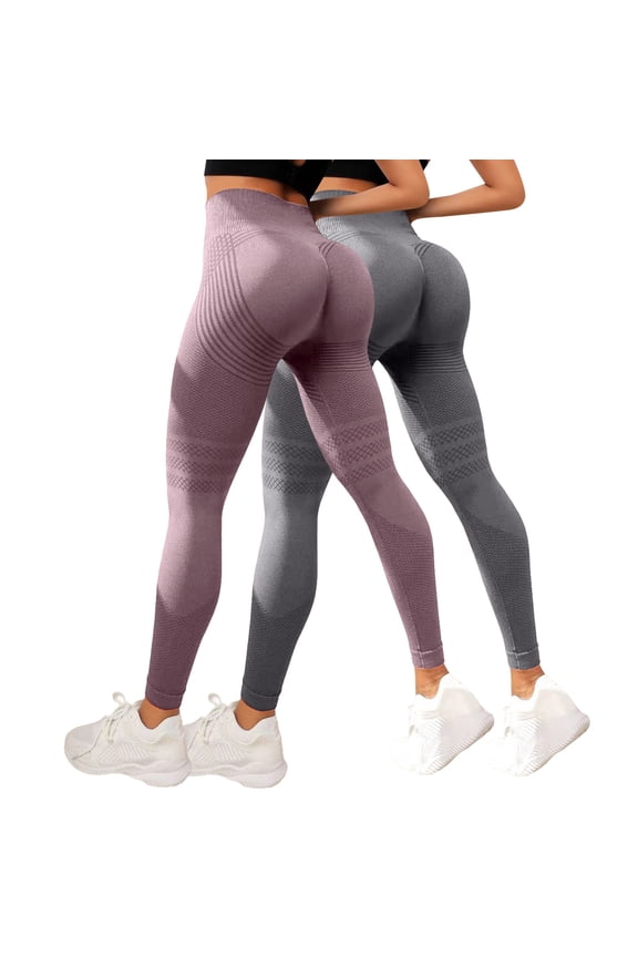 2 Pack Butt Lifting Yoga Leggings for Women Tummy Control High Waist Seamless Booty Scrunch Gym Running Workout Pants Gray L