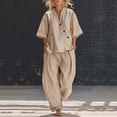 thumbnail image 1 of longantii 2 Piece Sets for Women Ruffle Sleeveless Vneck Shirts Fashion Flowy Wide Leg Drawstring Trousers Loose Sweatsuits with Pockets Brown XL, 1 of 4