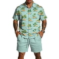 thumbnail image 1 of longantii 2 Pieces Outfit for Men Breathable Button Down Hawaiian Tops and Shorts Comfy Short Sleeve Beach Blouses and Shorts 2026 Shirt and Beach Shorts Sets Mint Green L, 1 of 6