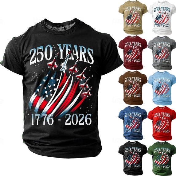 longantii 250 Anniversary USA Shirt 1776-2026 250th Birthday Patriotic Graphic American Flag T-Shirt Blue 2XL