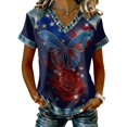 thumbnail image 1 of longantii 250 Anniversary Usa Tshirts Women Slim Fit July 4th Pullover Casual Vneck Short Sleeves Tops 250 Years Of Freedom National Flag Summer Clothes Red S, 1 of 4