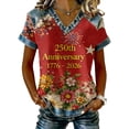thumbnail image 1 of longantii 4th Of July Womens Shirts Modern Fit Blouses Fashion V-Neck Short Sleeves Tees 1776-2026 Floral Printed Summer Outfits Blue 2XL, 1 of 4