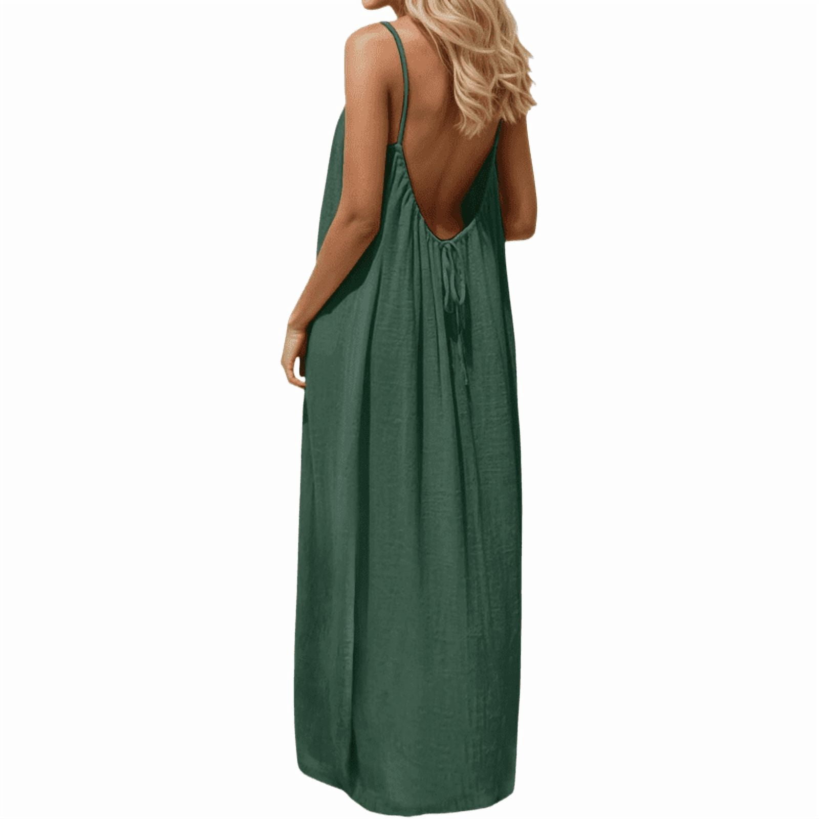 longantii Backless Cami Dresses for Women Cami Lounge Dress Backless Solid  Color Sleeveless House Dress Long Sundress with Back Tie Pink S -  Walmart.com