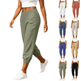 thumbnail image 1 of longantii Bottom Capri Pants for Women Elastic Waist Cotton Linen Jogger Pants Summer Casual Loose Fit Beach Vacation Pants Royal Blue XL, 1 of 3