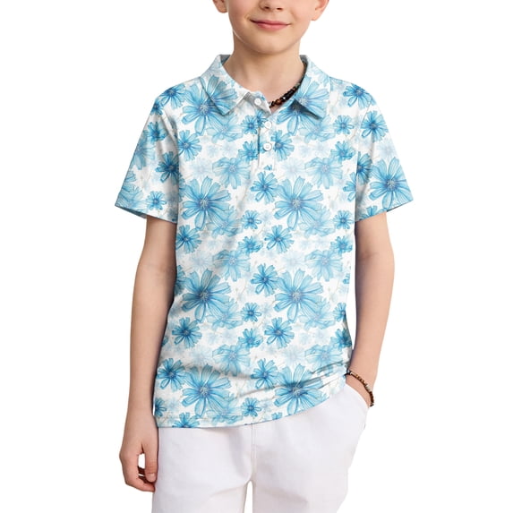 longantii Boys Gradient Color Polo Shirt Short Sleeve Button Down Tops Casual School Uniform Shirt Summer Cozy Comfort Kids Collared Golf T-Shirt Blue 11-12 Years