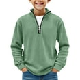 thumbnail image 1 of longantii Boys Half Zip Pullover Mock Neck Ribbed Sweatshirts Outdoor Quarter Zip Up Long Sleeve Shirt Winter Clothes Light Green 9-10 Years, 1 of 3