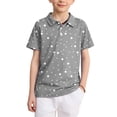 thumbnail image 1 of longantii Boys' Polka Dot Polo Shirts Short Sleeve Button Closure Collared Golf Tee Summer Casual School Uniform Daily Wear Gray 6-7 Years, 1 of 6