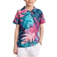 thumbnail image 1 of longantii Boys Tropical Leaf Print Polo Shirt Kids Short Sleeve School Uniform Shirt Hawaiian Style Casual Summer Golf Tops Hot Pink 6-7 Years, 1 of 6