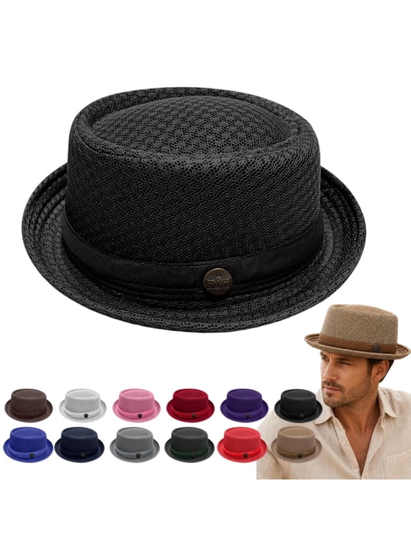 Breathable Sun Protection Cap Lightweight Mesh Pork Pie Hats for Men Dress Bowler Women Salt Mafia Black Derby Black