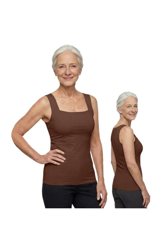 Built in Comfort Bra Tanktop for Senior, Seamless Shaper Tank Tops No Underwire, No Tight Band, No Straps that Dig or Slip Coffee L