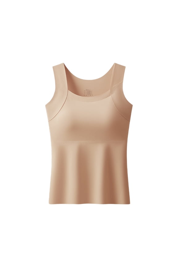Built in Comfort Bra Tanktop for Women – Wireless Support, Seamless Smoothing Cami, Soft Stretch Breathable Fabric Beige 2XL