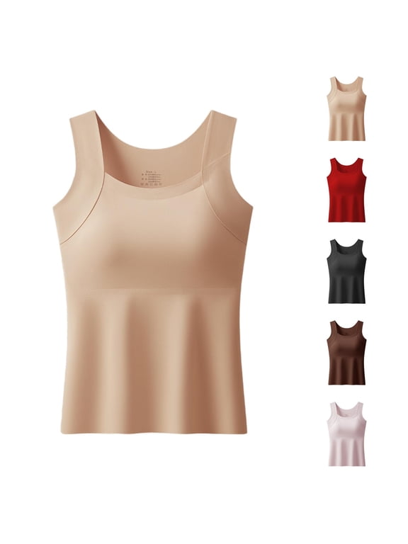 Built in Comfort Bra Tanktop for Women – Wireless Support, Seamless Smoothing Cami, Soft Stretch Breathable Fabric Beige L