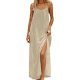 thumbnail image 1 of longantii Cami Dresses for Women Sleeveless Cami Lounge Dress Backless Summer Split Dress Beach Maxi Sundresses with Back Tie Beige XL, 1 of 7